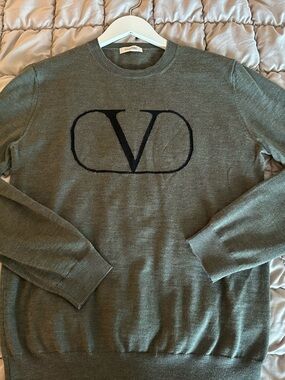 Valentino Olive Green V Logo Crewneck Sweater